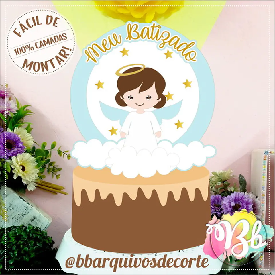 Arquivo de Corte Topo de Bolo Batizado Anjinha Menina Batismo 9 1