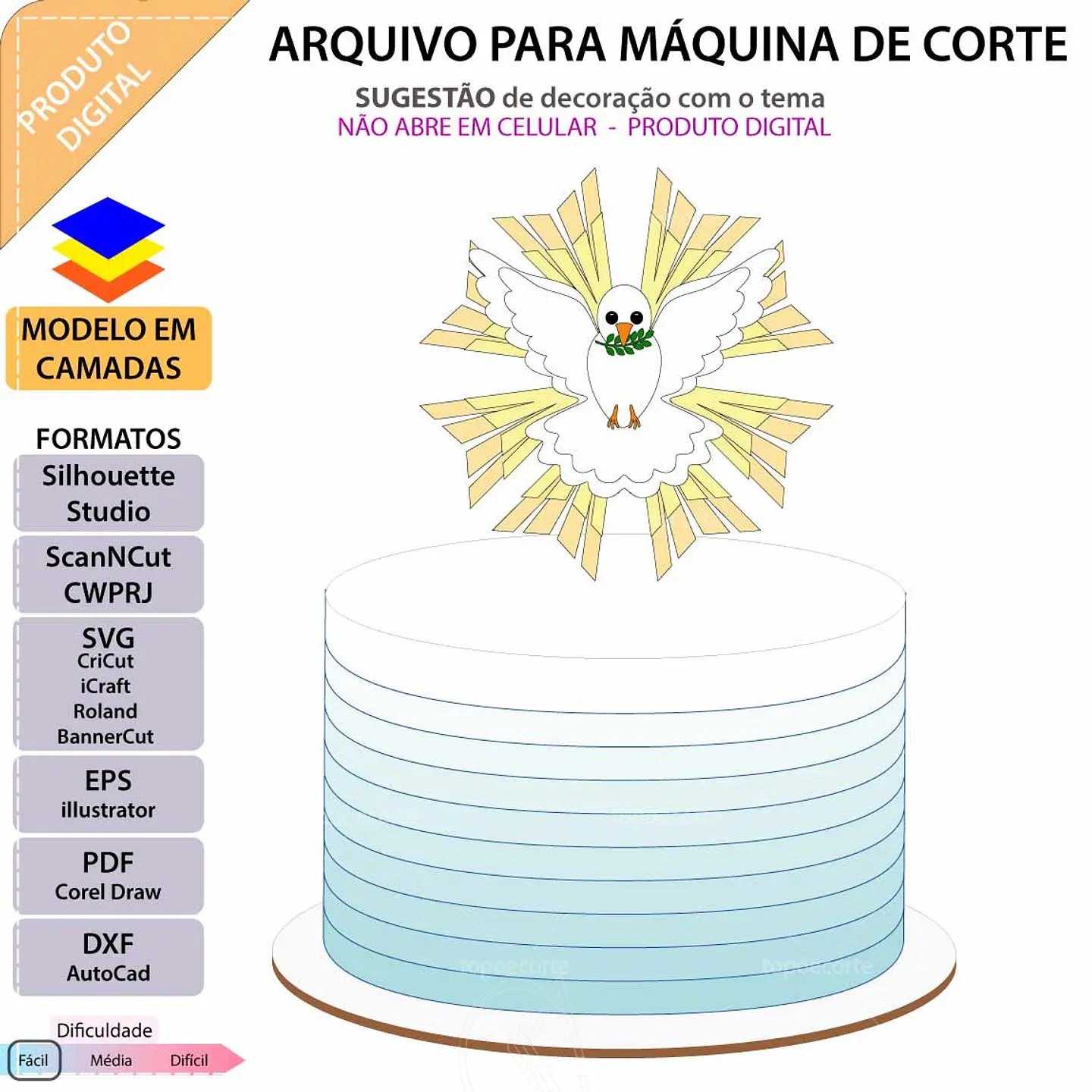 Arquivo de Corte Topo de Bolo Batismo Batizado Pomba Pombinha Cruz Espírito Santo 12 1