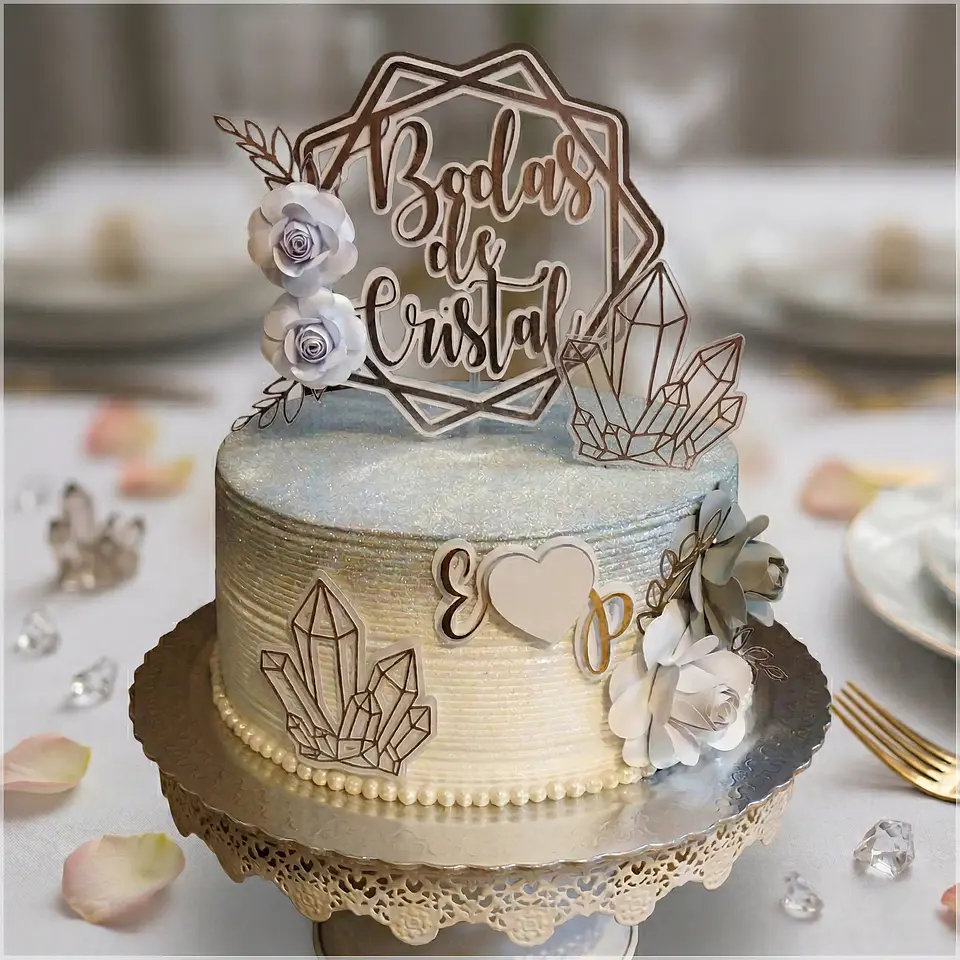 Arquivo de Corte Topo de Bolo Bodas de Cristal 3 1