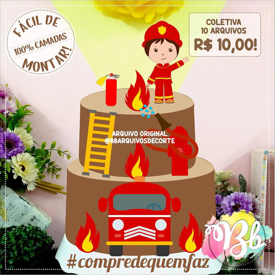 Arquivo de Corte Topo de Bolo Bombeiro 12 1