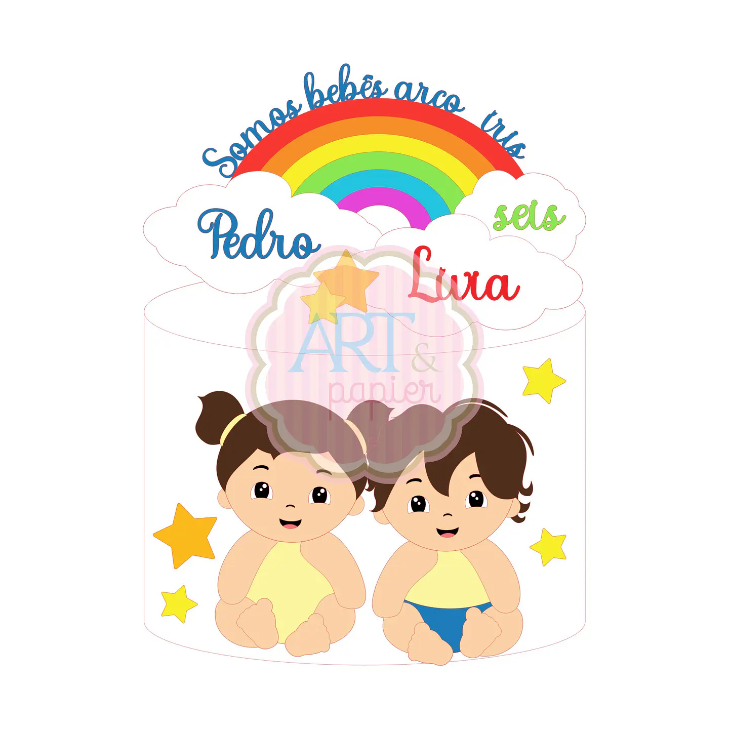 Arquivo de Corte Topo de Bolo Bebê Arco Iris 2 1