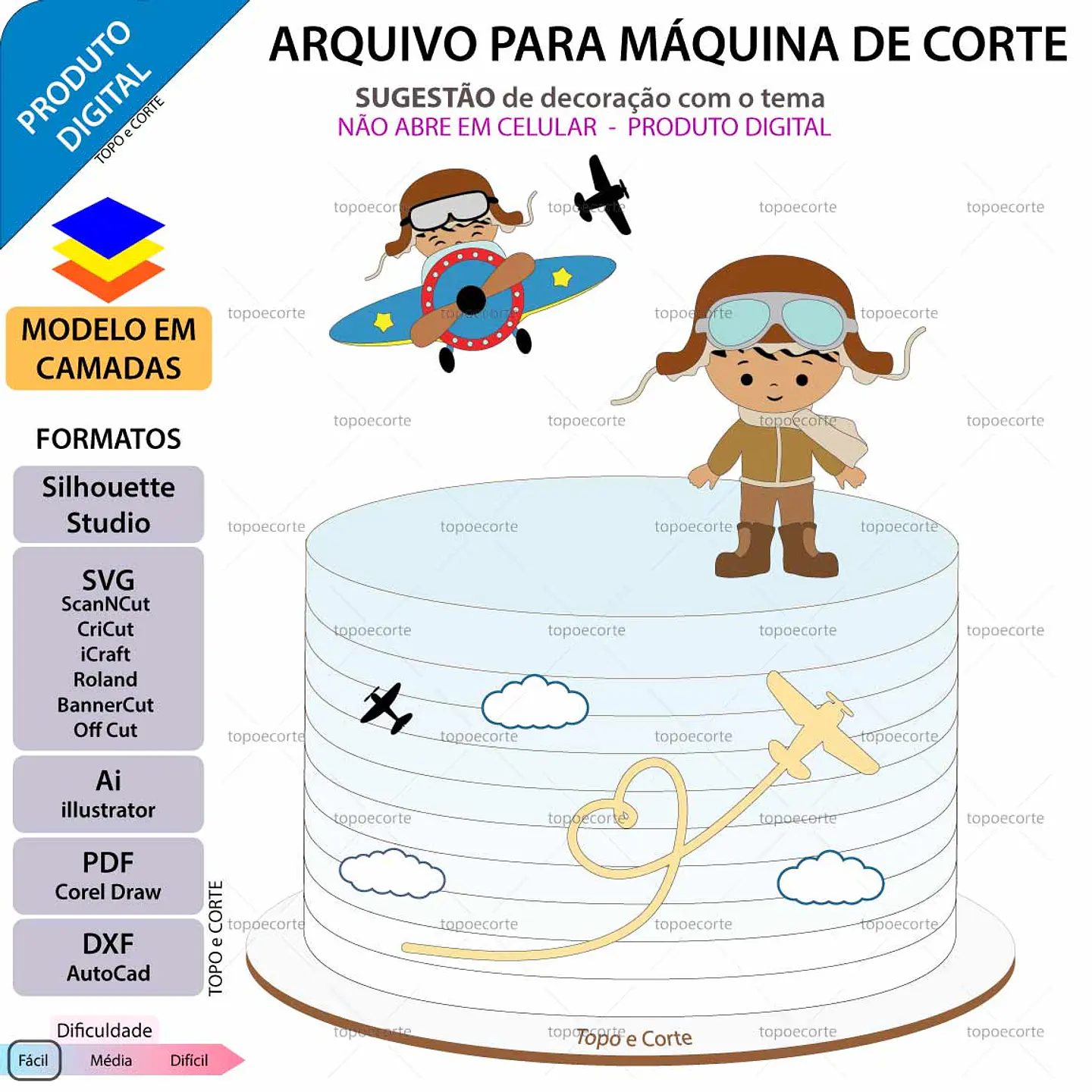 Arquivo de Corte Topo de Bolo Aviador(a) 20 1