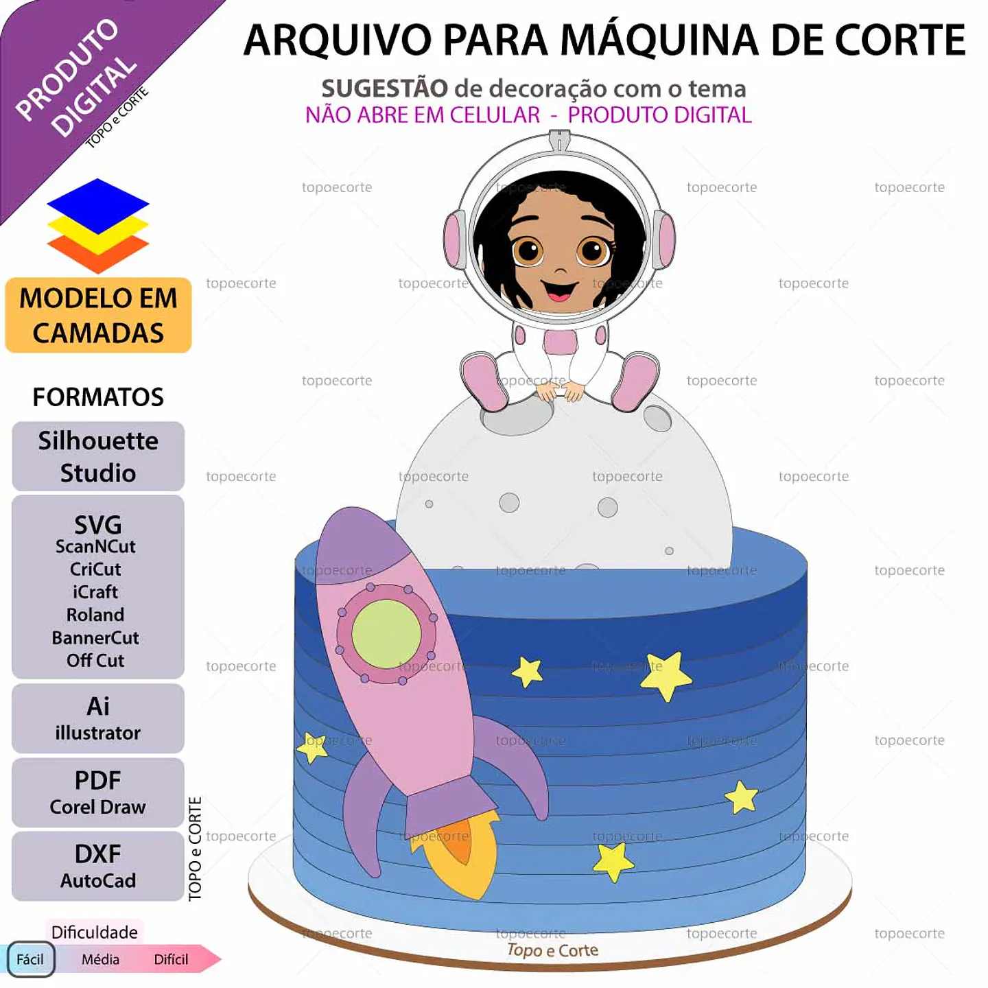 Arquivo de Corte Topo de Bolo Astronauta Menina 8 1