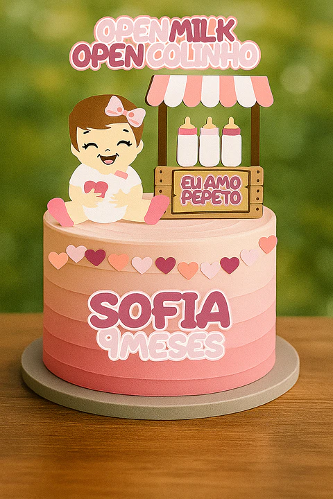 Arquivo de Corte Topo de Bolo Amo Tetê Open Milk Menina 25
