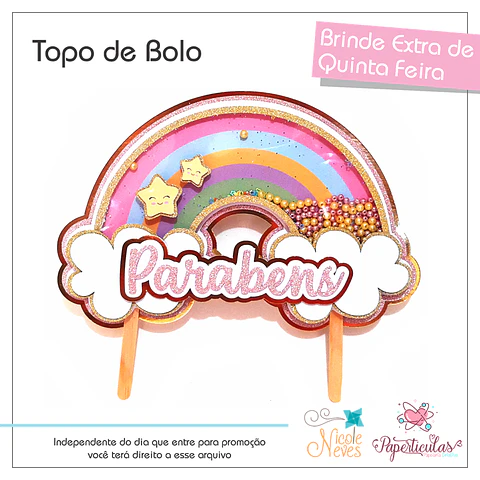 Arquivo de Corte Topo de Bolo Arco Íris 13