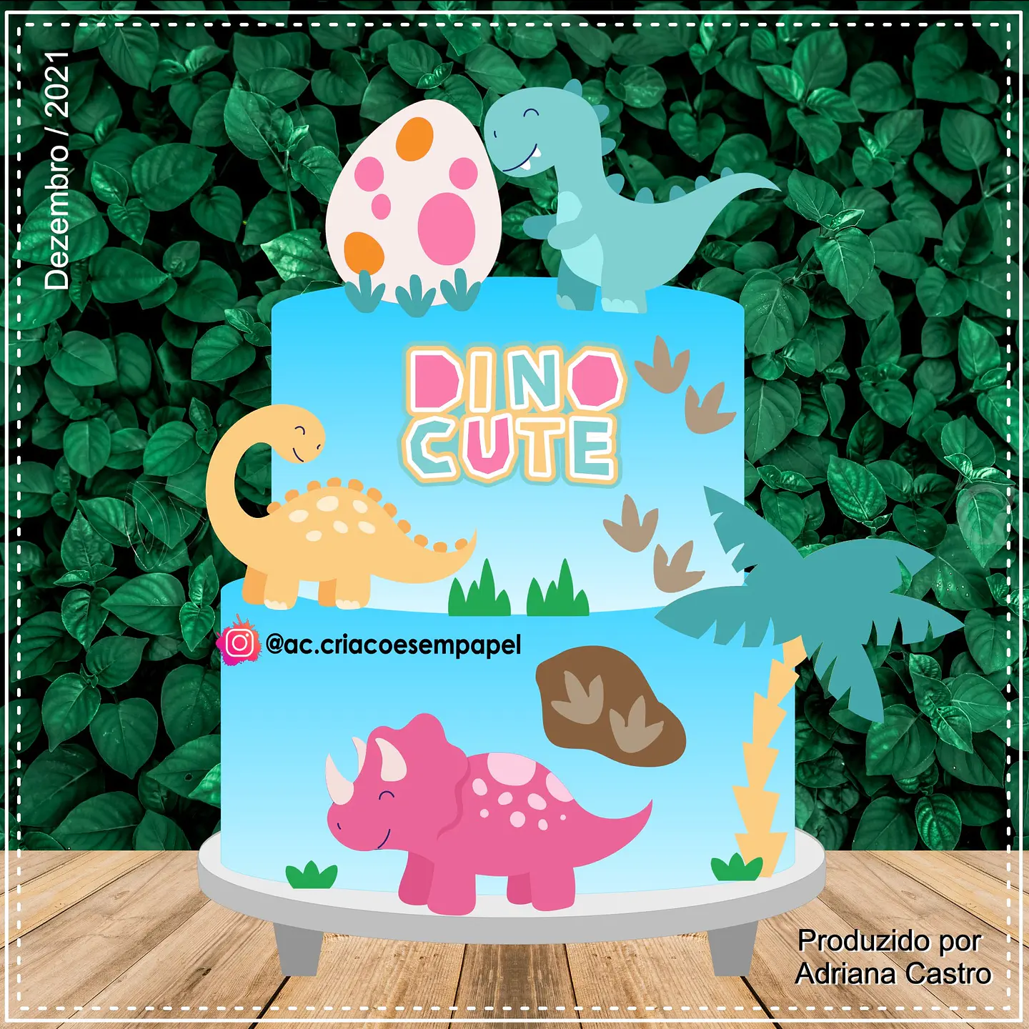 Arquivo de Corte Topo de Bolo Dinossauro Dino Menina 15 1