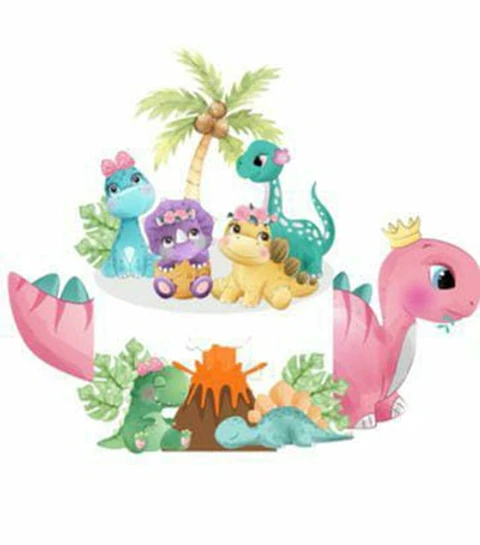 Arquivo de Corte Topo de Bolo Dinossauro Dino Menina 11