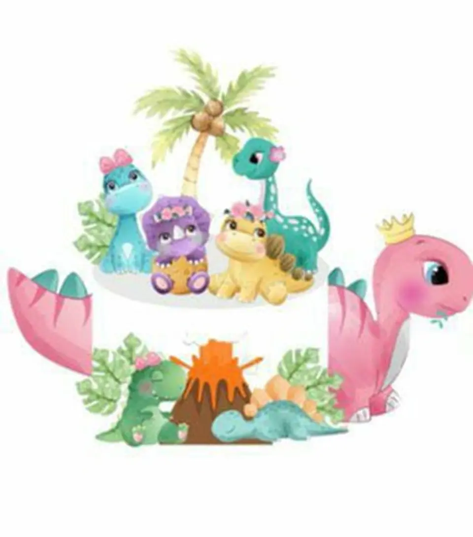 Arquivo de Corte Topo de Bolo Dinossauro Dino Menina 11 1