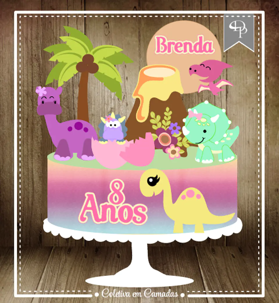 Arquivo de Corte Topo de Bolo Dinossauro Dino Menina 19 1