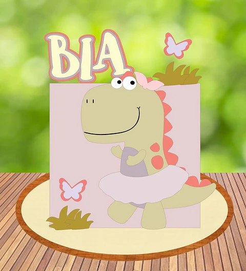Arquivo de Corte Topo de Bolo Dinossauro Dino Menina 4