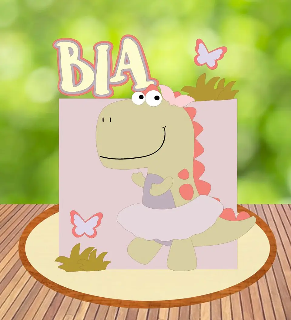 Arquivo de Corte Topo de Bolo Dinossauro Dino Menina 4 1