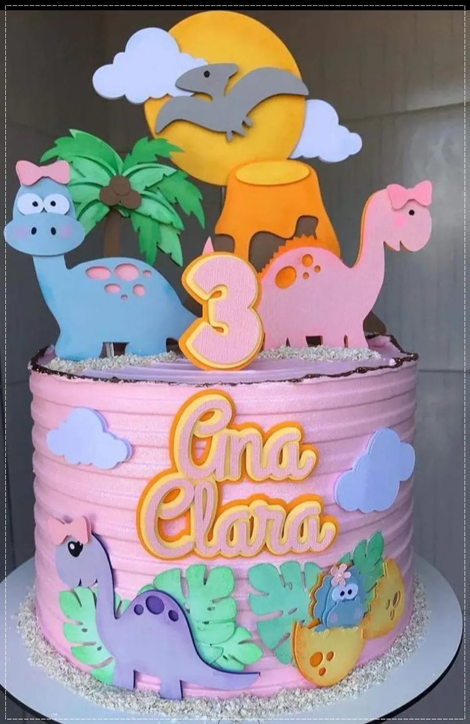 Arquivo de Corte Topo de Bolo Dinossauro Dino Menina 3 1