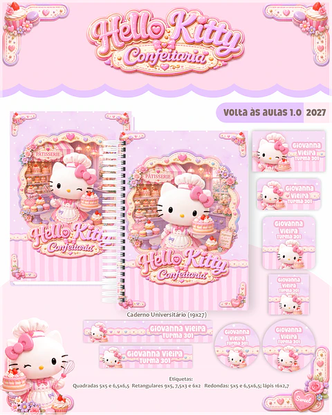 Encadernação - Coleção Escolar 1.0 Hello Kitty Confeiteira