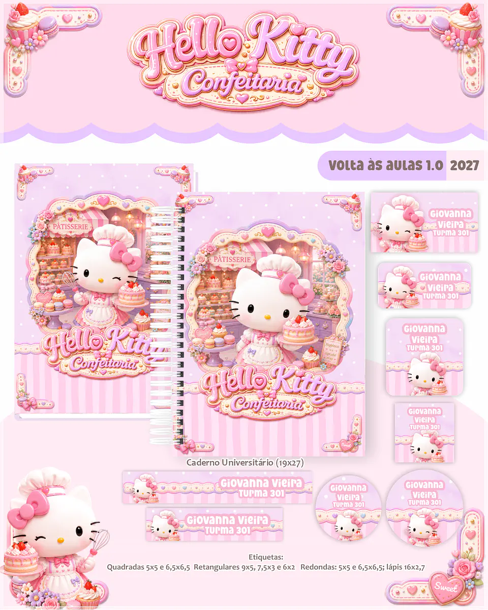 Encadernação - Coleção Escolar 1.0 Hello Kitty Confeiteira 1