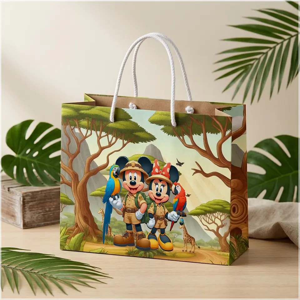 Arquivo de Corte Sacolinha Mickey e Minnie Safari 1