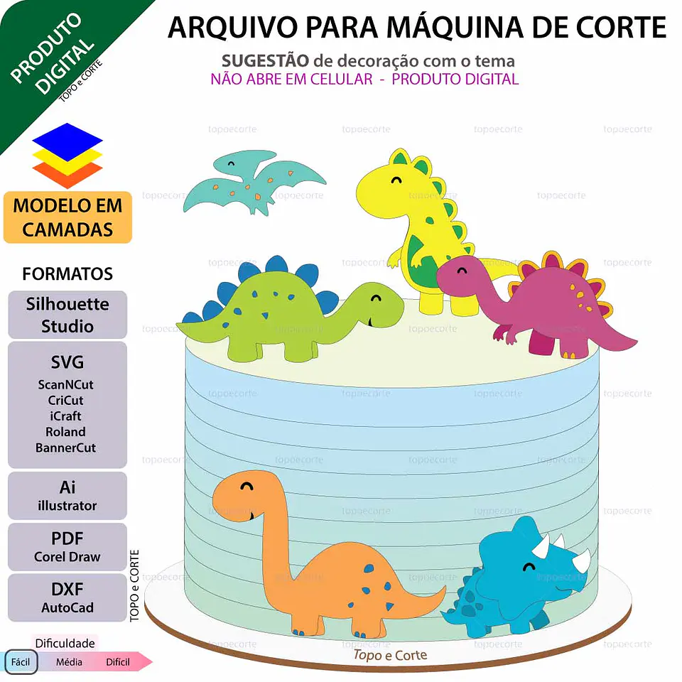 Arquivo de Corte Topo de Bolo Dino Dinossauro 25 1