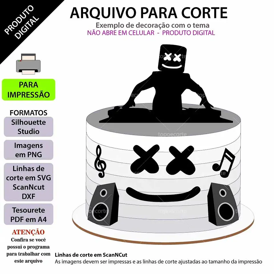 Arquivo de Corte Topo de Bolo DJ Marshmallow 2 1