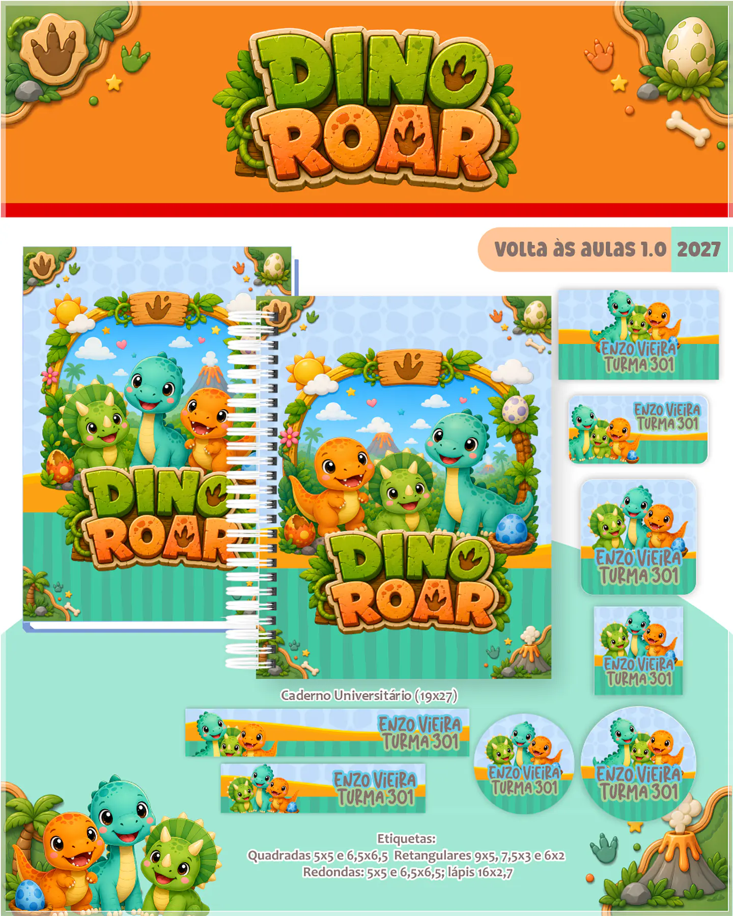 Encadernação - Coleção Escolar 1.0 Dino Roar 1
