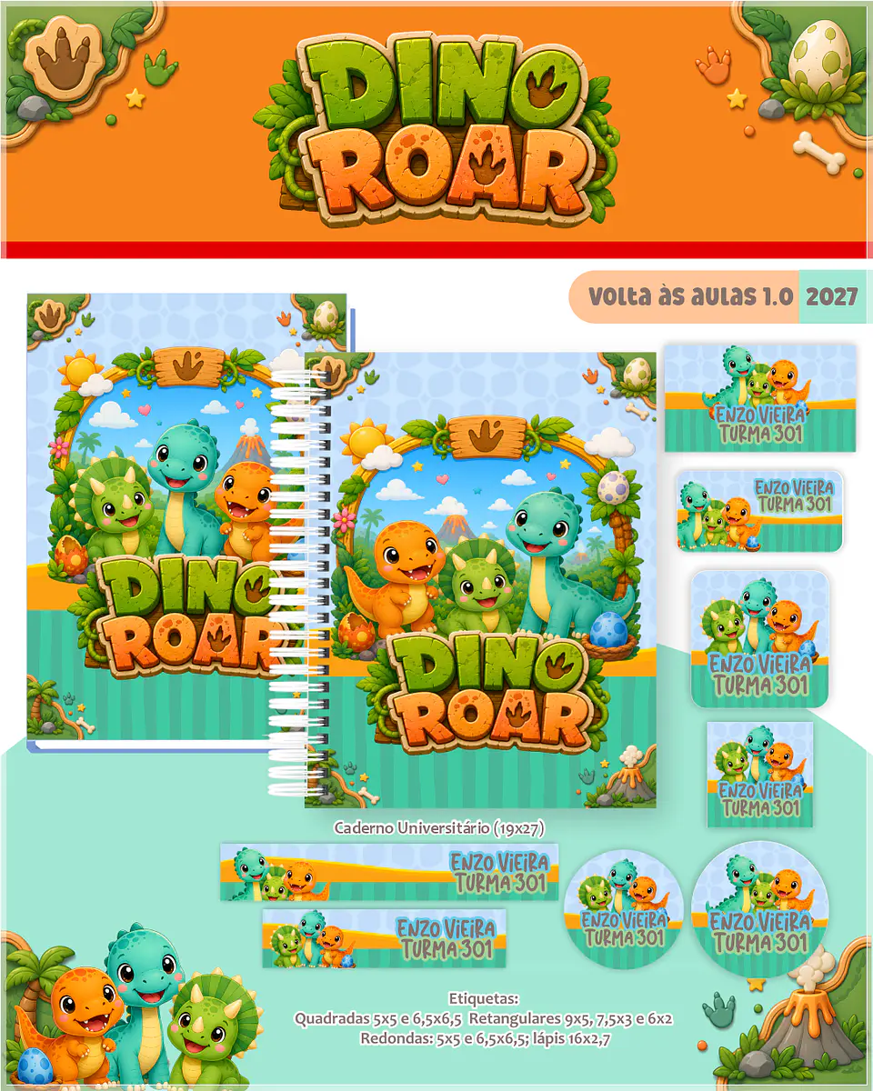 Encadernação - Coleção Escolar 1.0 Dino Roar 1