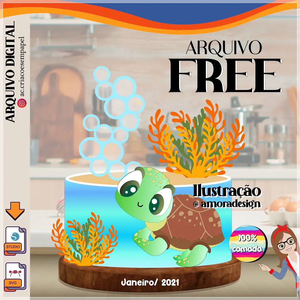 Arquivo de Corte Topo de Bolo Tartaruga Tartaruguinha 1 1