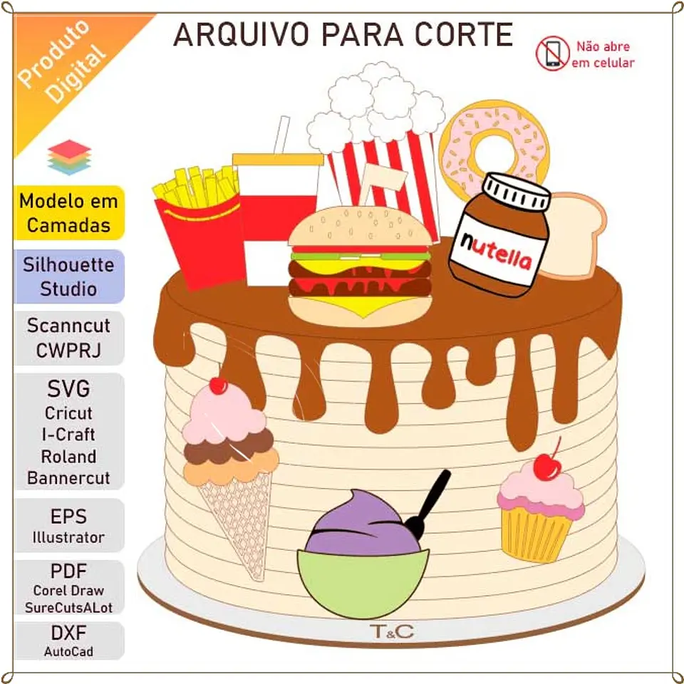 Arquivo de Corte Topo de Bolo Tô com Fome 2 1
