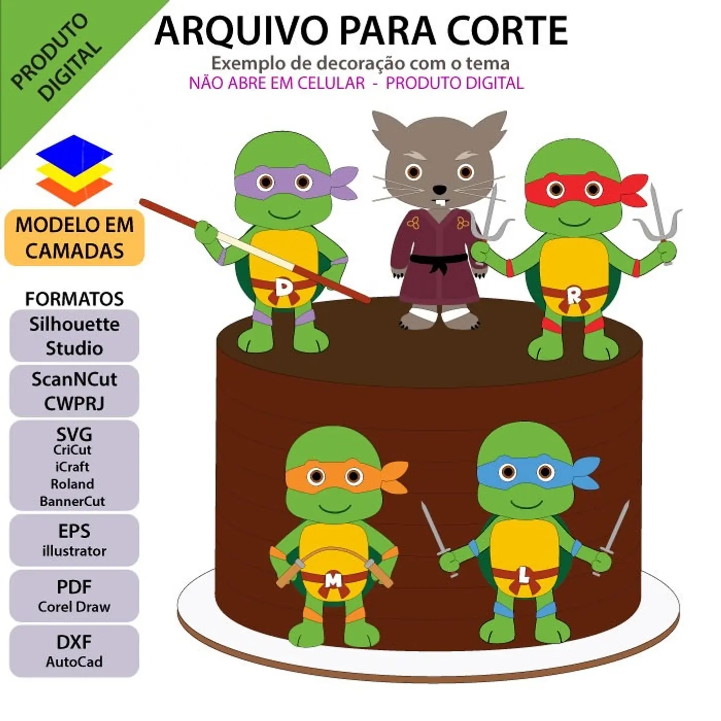 Arquivo de Corte Topo de Bolo Tartarugas Ninja 2 1