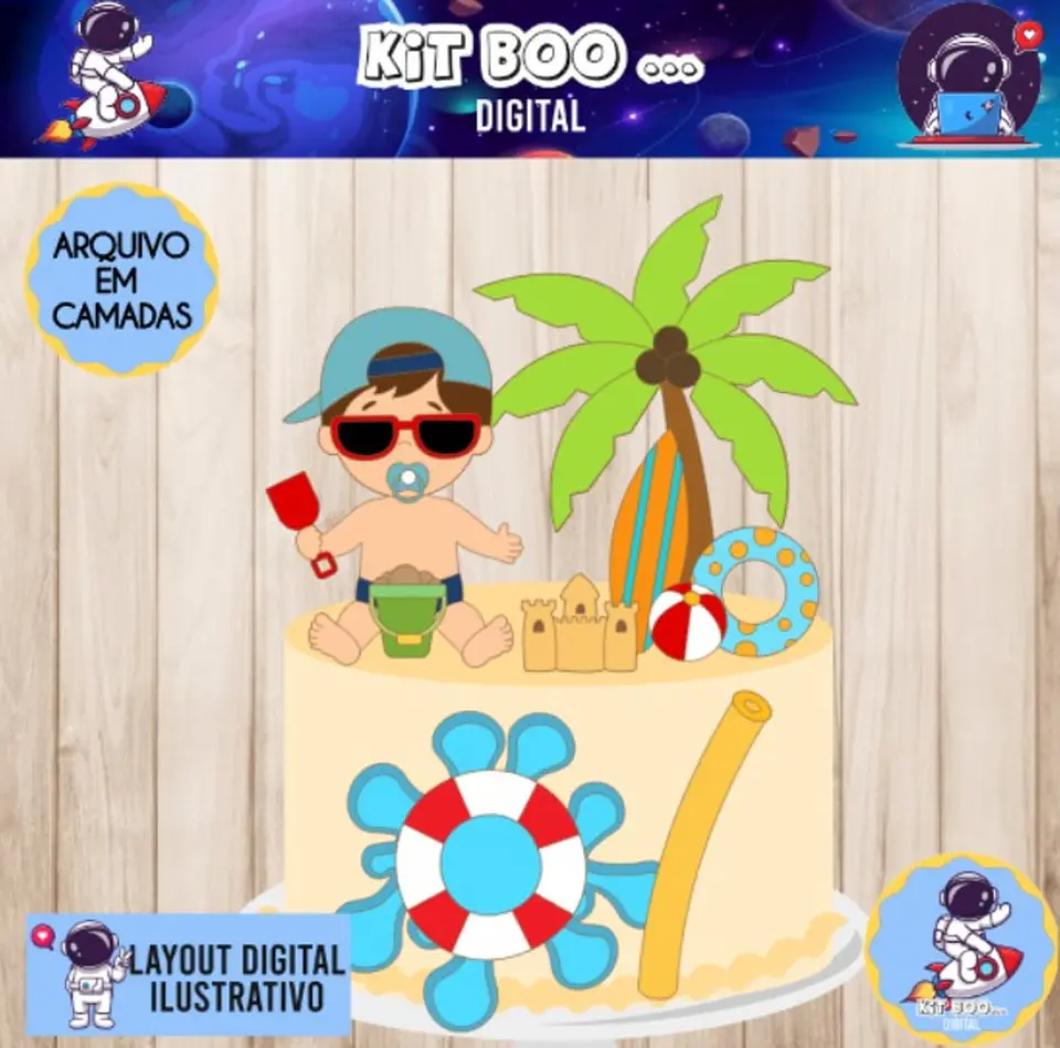 Arquivo de Corte Topo de Bolo Praia Verão Menino 10 1