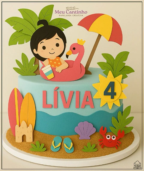 Arquivo de Corte Topo de Bolo Praia Menina Verão 35