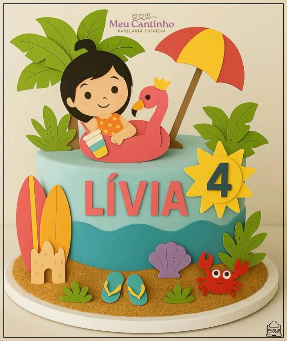 Arquivo de Corte Topo de Bolo Praia Menina Verão 35 1