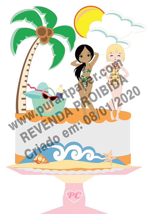 Arquivo de Corte Topo de Bolo Praia Menina Verão 36