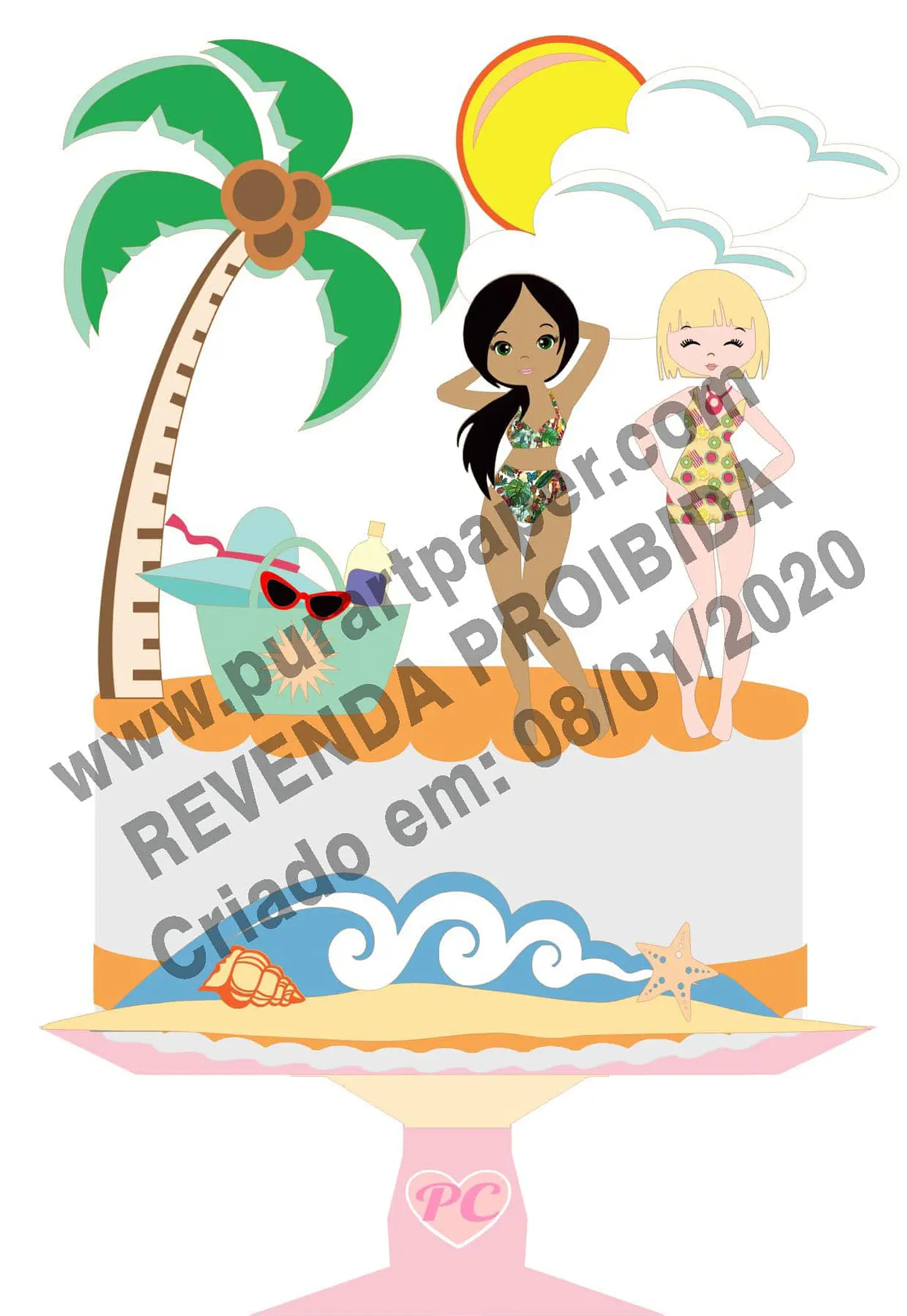 Arquivo de Corte Topo de Bolo Praia Menina Verão 36 1