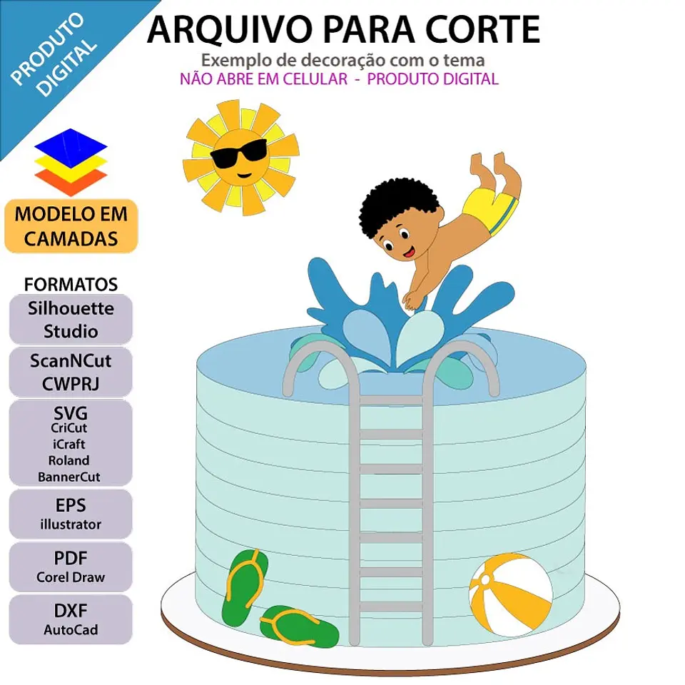 Arquivo de Corte Topo de Bolo Pool Party Menino 7 1