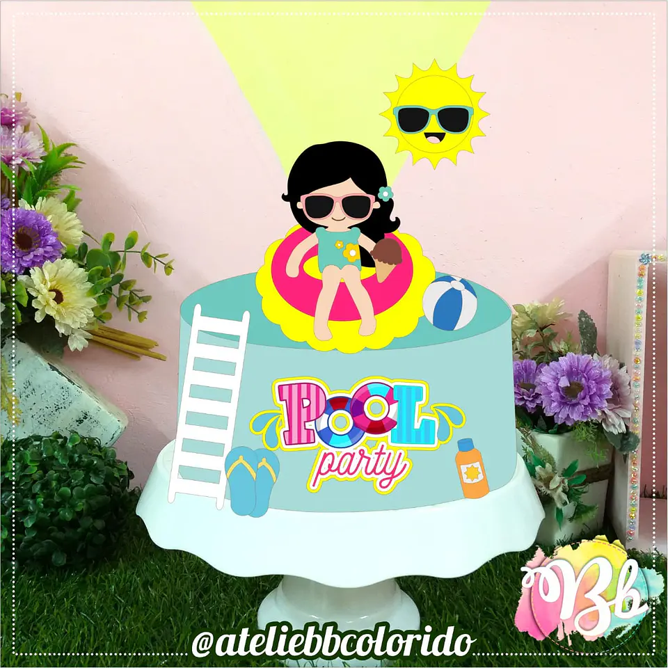 Arquivo de Corte Topo de Bolo Pool Party Menina 8 1