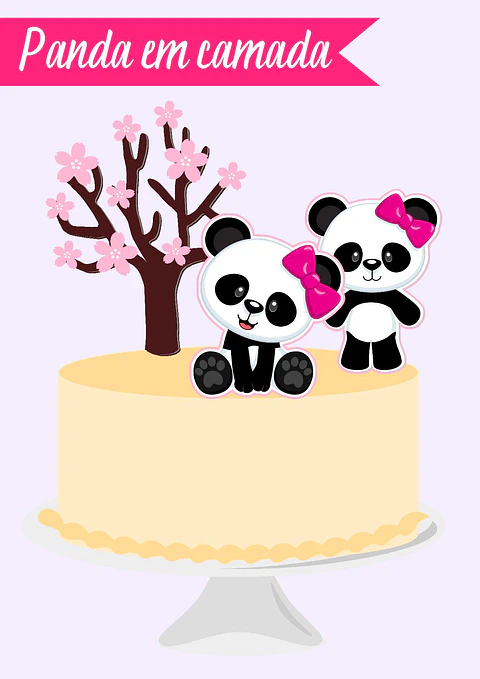 Arquivo de Corte Topo de Bolo Panda Rosa Menina 8