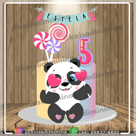 Arquivo de Corte Topo de Bolo Panda Rosa Menina 4
