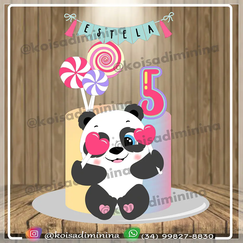 Arquivo de Corte Topo de Bolo Panda Rosa Menina 4 1