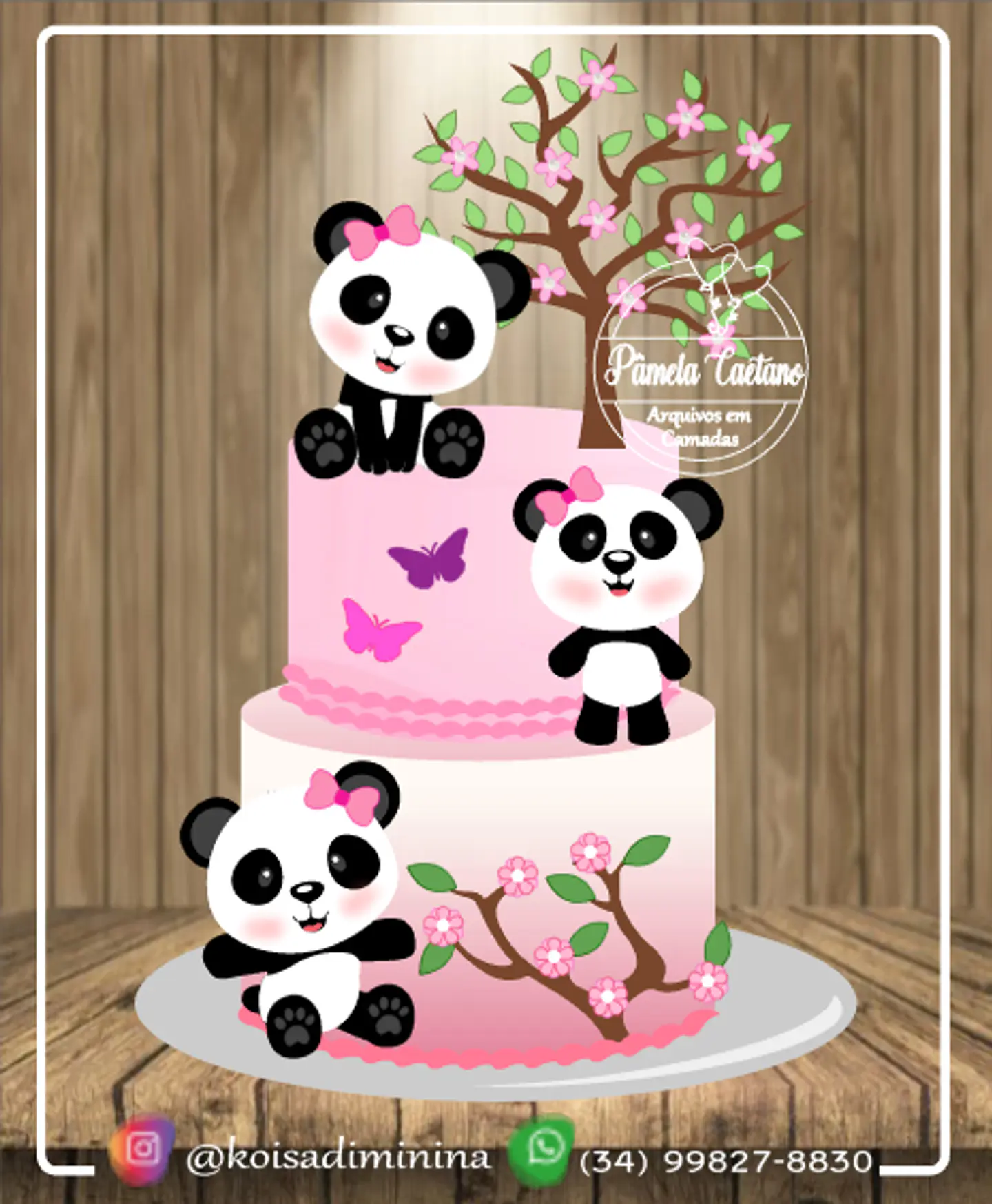Arquivo de Corte Topo de Bolo Panda Rosa Menina 9 1