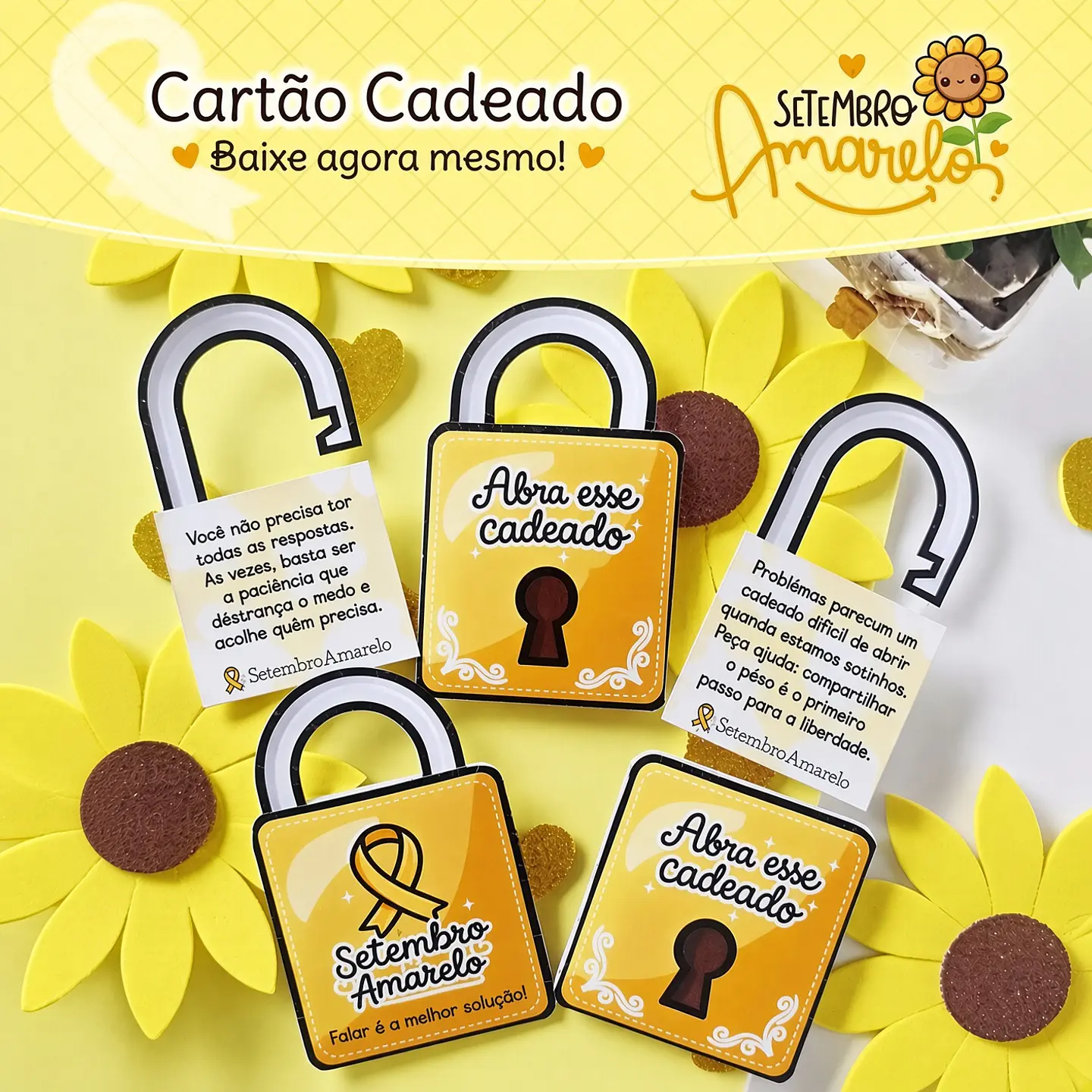 Arquivo de Corte Cartão Cadeado Setembro Amarelo 3 1
