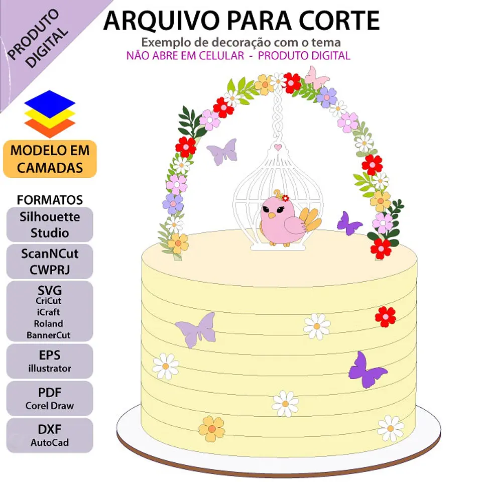 Arquivo de Corte Topo de Bolo Pássaros Passarinho 7 1