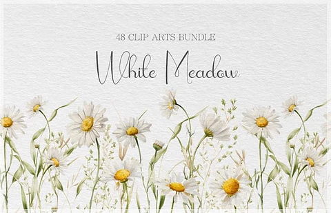 Kit Digital Floral Campo Branco White Meadow 1
