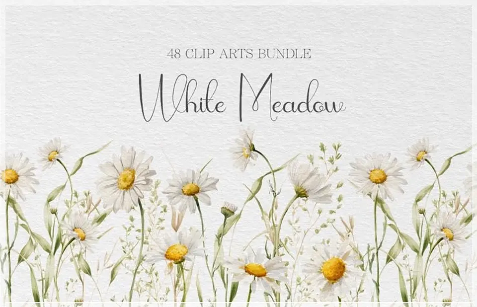 Kit Digital Floral Campo Branco White Meadow 1 1