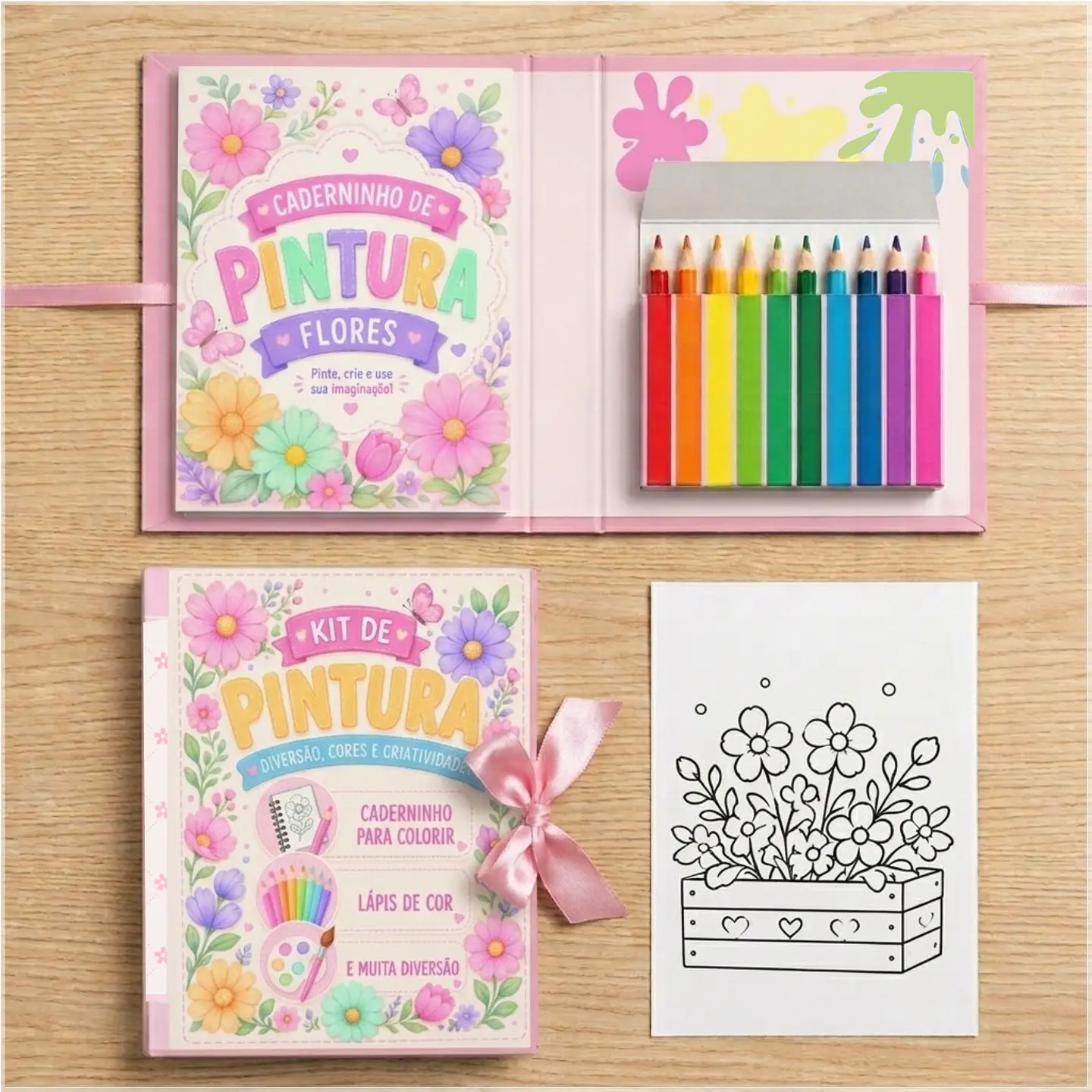 Arquivo de Corte Kit de Colorir Flores Jardim Menina 5 1