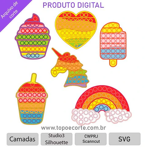 Arquivo de Corte Topo de Bolo Fidget Toys - Pop It 17