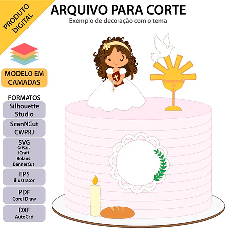 Arquivo de Corte Topo de Bolo Eucaristia Primeira Comunhão Menina 50