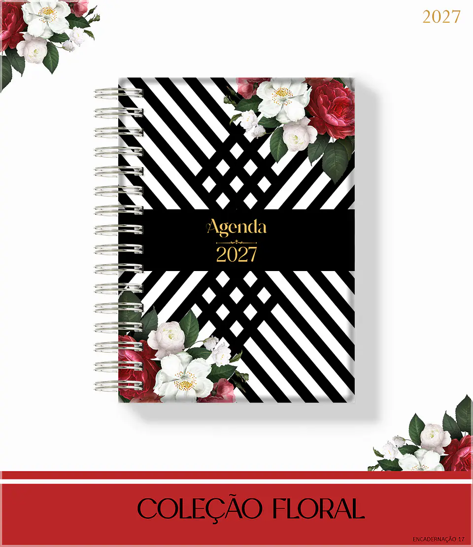 Encadernação - Coleção Enc 17 Floral Vermelho com Preto 1