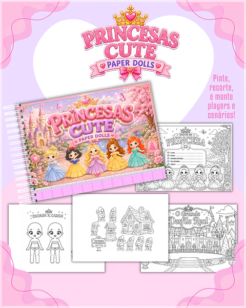 Encadernação - Paper Dolls colorir Princesas Cute