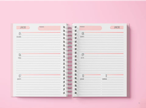 Encadernação - Miolo Rosa Agenda 2027 Visão Semanal 3Dpp