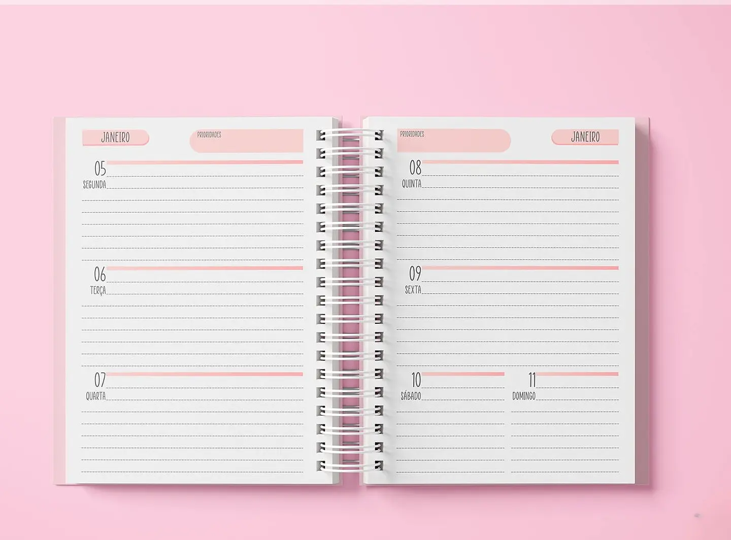 Encadernação - Miolo Rosa Agenda 2027 Visão Semanal 3Dpp 1