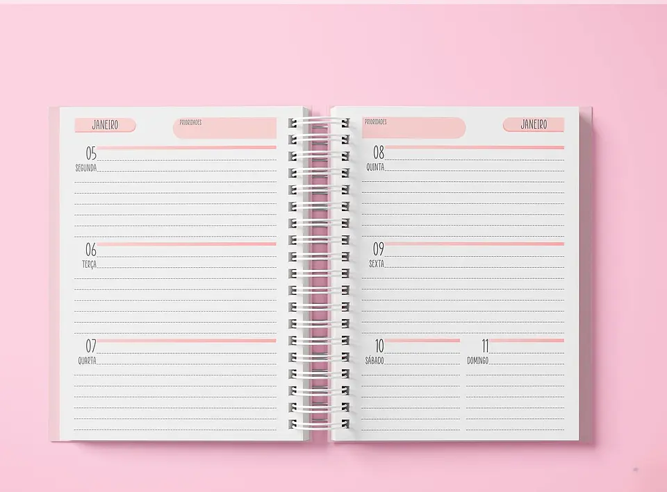 Encadernação - Miolo Rosa Agenda 2027 Visão Semanal 3Dpp 1