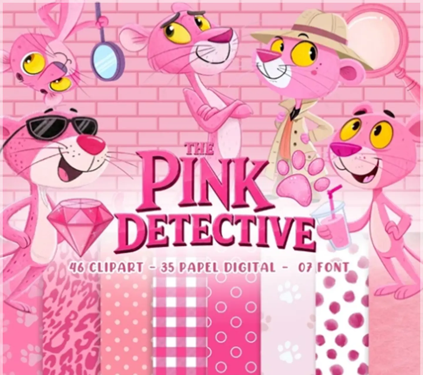 Kit Digital Pink Detetive Pantera Cor de Rosa 8 1